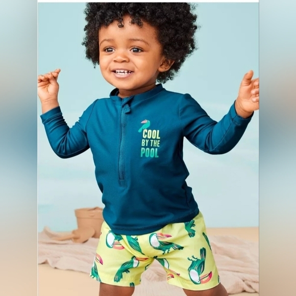 Rashguard And Swim Trunks 2pc Set By Carter's Child Of Mine Size 12m EUC - Picture 2 of 16
